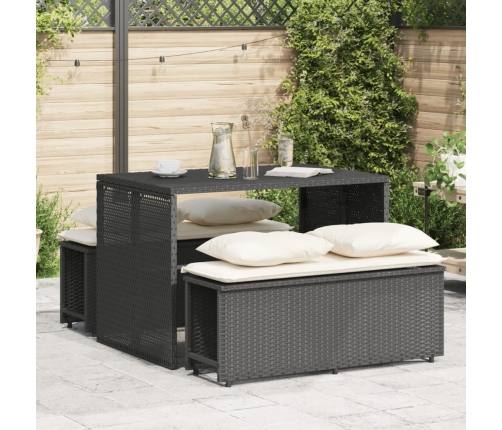 Set comedor de jardín 3 pzas con cojines ratán sintético negro