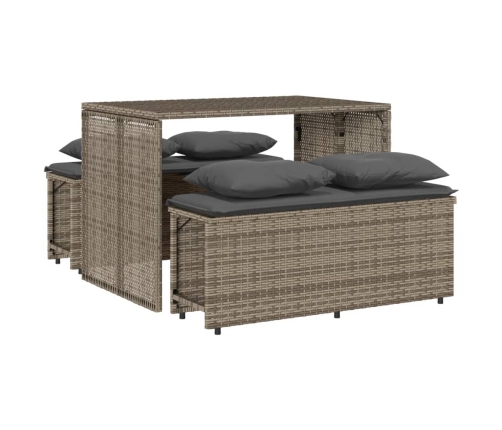Set comedor de jardín 3 piezas con cojines ratán sintético gris