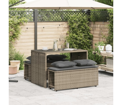 Set comedor de jardín 3 piezas con cojines ratán sintético gris
