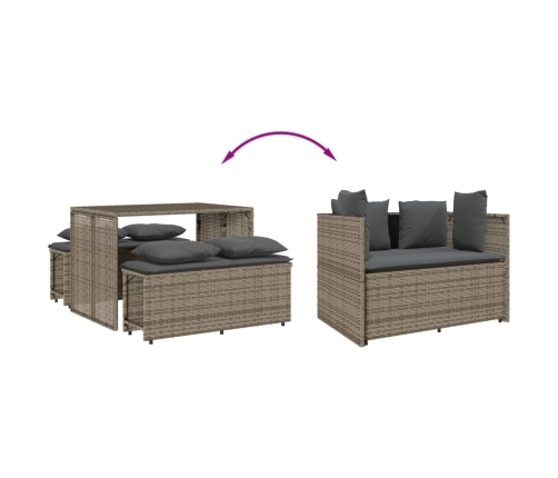 Set comedor de jardín 3 piezas con cojines ratán sintético gris