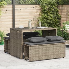Set comedor de jardín 3 piezas con cojines ratán sintético gris