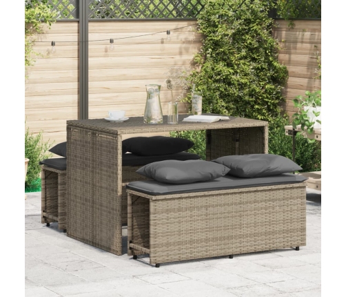 Set comedor de jardín 3 piezas con cojines ratán sintético gris