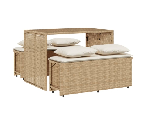 Set comedor de jardín 3 pzas con cojines ratán sintético beige