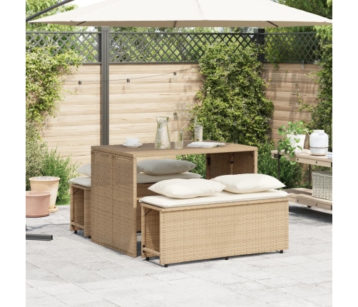 Set comedor de jardín 3 pzas con cojines ratán sintético beige