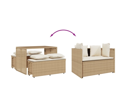 Set comedor de jardín 3 pzas con cojines ratán sintético beige