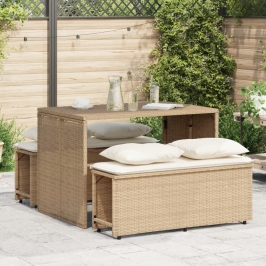 Set comedor de jardín 3 pzas con cojines ratán sintético beige