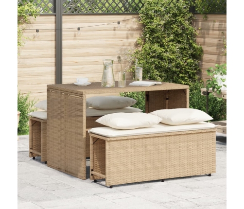 Set comedor de jardín 3 pzas con cojines ratán sintético beige
