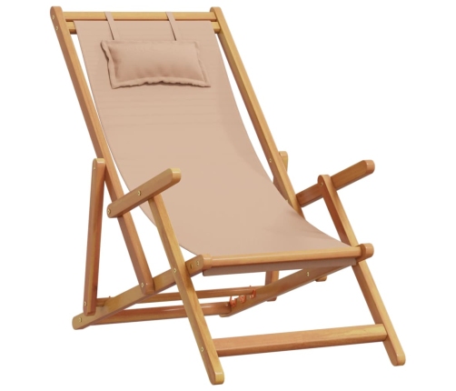 Silla de playa plegable madera maciza de eucalipto y tela taupe