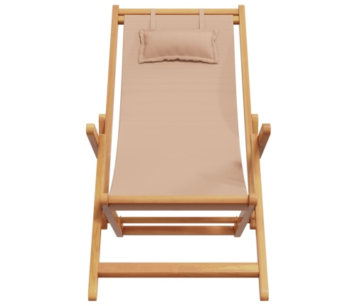 Silla de playa plegable madera maciza de eucalipto y tela taupe