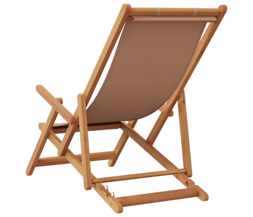 Silla de playa plegable madera maciza de eucalipto y tela taupe