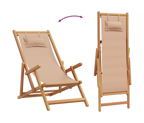 Silla de playa plegable madera maciza de eucalipto y tela taupe