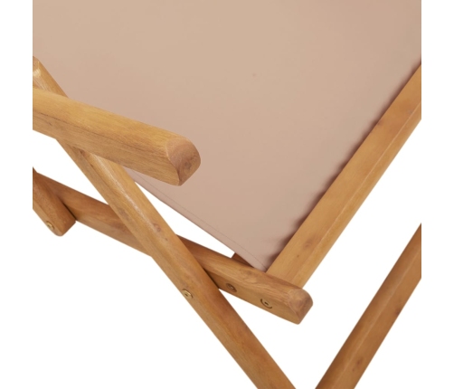 Silla de playa plegable madera maciza de eucalipto y tela taupe