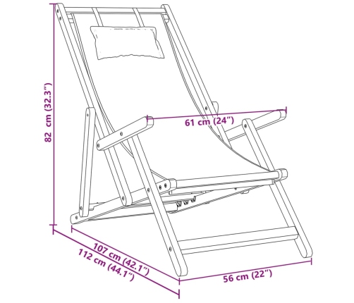 Silla de playa plegable madera maciza de eucalipto y tela taupe