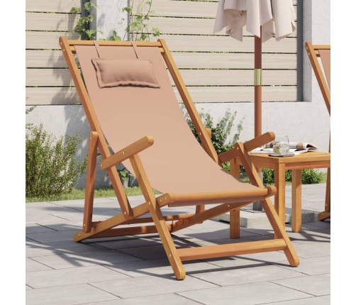 Silla de playa plegable madera maciza de eucalipto y tela taupe