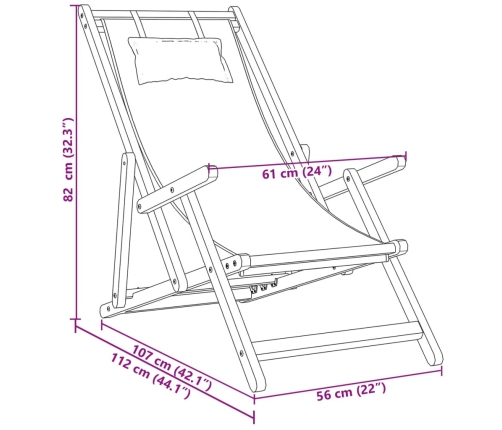 Silla de playa plegable madera maciza de eucalipto y tela hojas