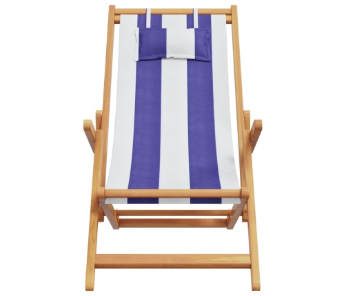 Silla playa plegable madera maciza eucalipto y tela azul blanco