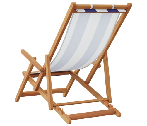 Silla playa plegable madera maciza eucalipto y tela azul blanco