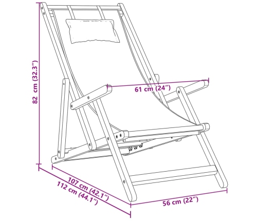 Silla playa plegable madera maciza eucalipto y tela azul blanco