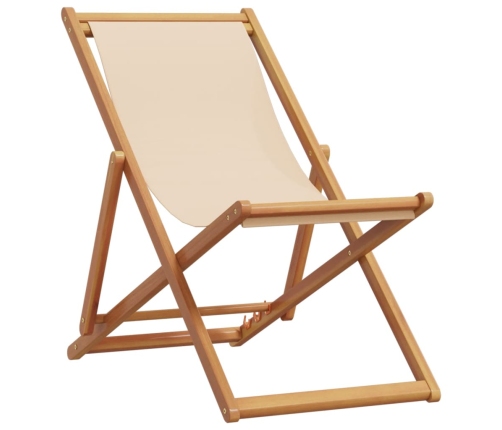 Silla de playa plegable madera maciza de eucalipto y tela beige