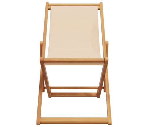 Silla de playa plegable madera maciza de eucalipto y tela beige