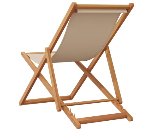 Silla de playa plegable madera maciza de eucalipto y tela beige