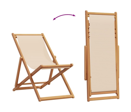 Silla de playa plegable madera maciza de eucalipto y tela beige