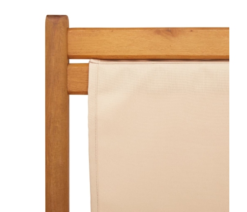 Silla de playa plegable madera maciza de eucalipto y tela beige