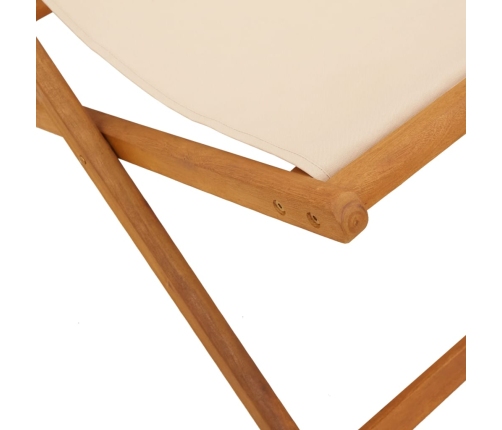 Silla de playa plegable madera maciza de eucalipto y tela beige