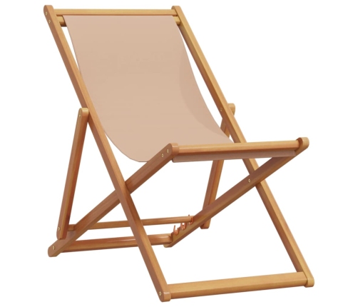 Silla de playa plegable madera maciza de eucalipto y tela taupe