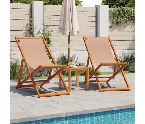 Silla de playa plegable madera maciza de eucalipto y tela taupe