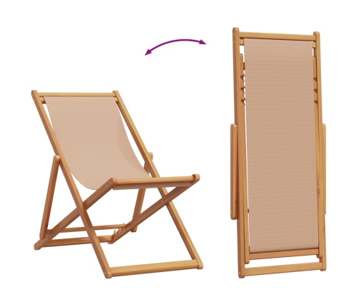 Silla de playa plegable madera maciza de eucalipto y tela taupe