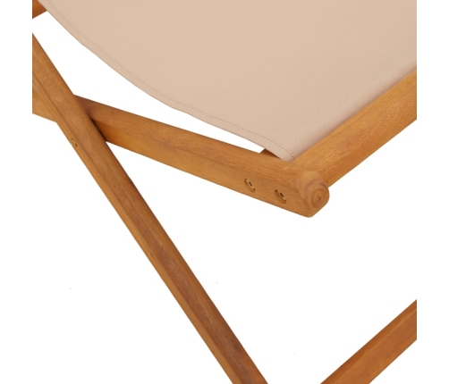 Silla de playa plegable madera maciza de eucalipto y tela taupe