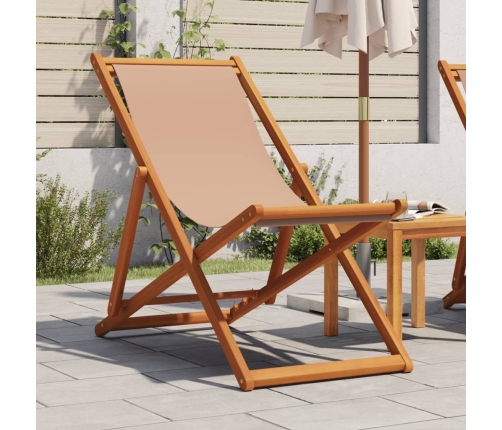 Silla de playa plegable madera maciza de eucalipto y tela taupe