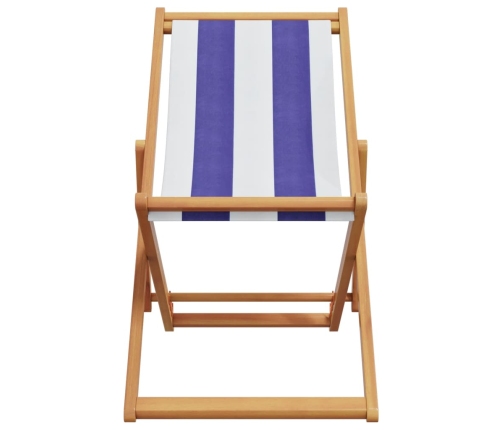 Silla playa plegable madera maciza eucalipto y tela azul blanco