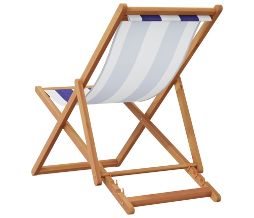 vidaXL Silla playa plegable madera maciza eucalipto y tela azul blanco