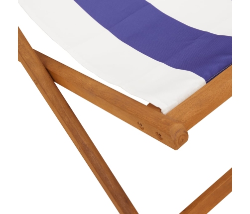 Silla playa plegable madera maciza eucalipto y tela azul blanco