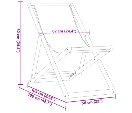 vidaXL Silla playa plegable madera maciza eucalipto y tela azul blanco