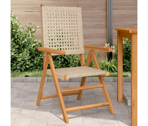 Sillas de jardín 2 uds madera maciza de acacia ratán PE beige