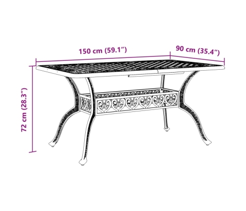 Mesa de jardín aluminio fundido bronce 150x90x72 cm