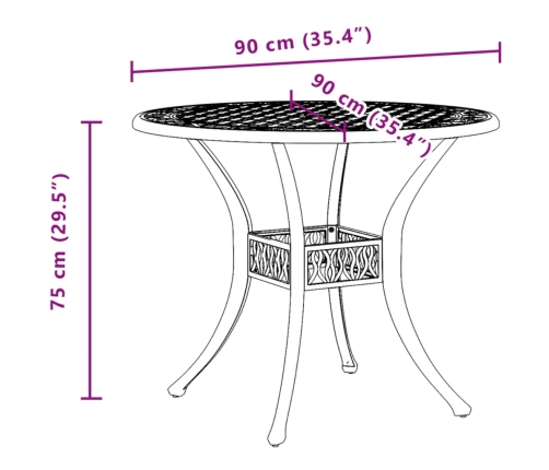 Mesa de jardín aluminio fundido bronce Ø90x75 cm