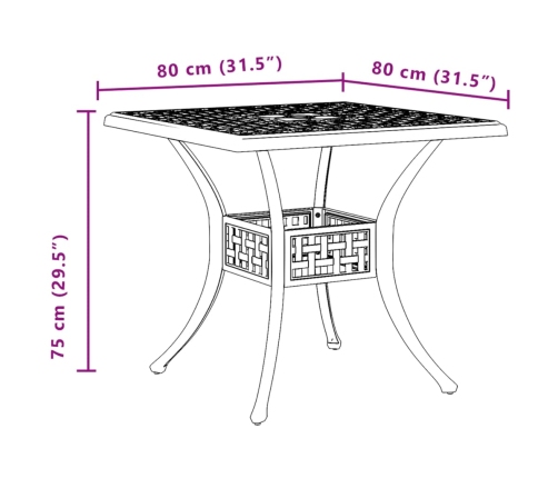 Mesa de jardín aluminio fundido negro 80x80x75 cm