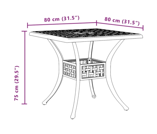 Mesa de jardín aluminio fundido verde 80x80x75 cm