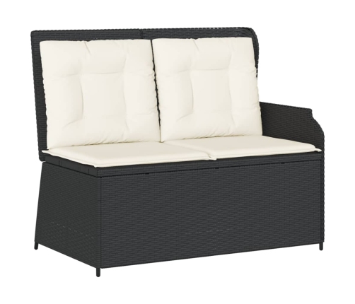 Sillón reclinable de jardín con cojines ratán sintético negro