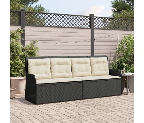 Sillón reclinable de jardín con cojines ratán sintético negro