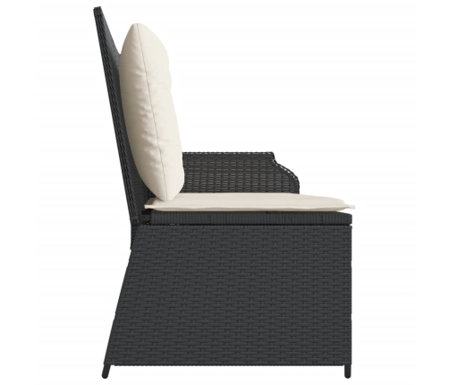Sillón reclinable de jardín con cojines ratán sintético negro