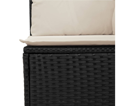 Sillón reclinable de jardín con cojines ratán sintético negro