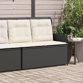Sillón reclinable de jardín con cojines ratán sintético negro