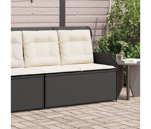 Sillón reclinable de jardín con cojines ratán sintético negro
