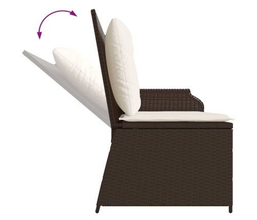 Sillón reclinable de jardín con cojines ratán sintético marrón
