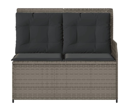 Sillón reclinable de jardín con cojines ratán sintético gris